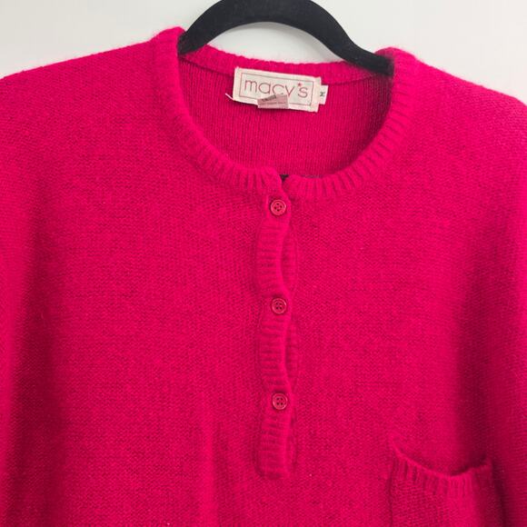 Macy’s Henley Sweater Red Sz M Silk Rabbit Hair Soft Cozy Y2K coquette soft girl - Picture 3 of 9